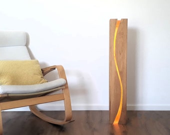 Lámpara de pie de madera, hermosa lámpara ambiental, diseño minimalista, hecha a mano de roble macizo, para dormitorio, guardería, sala de estar