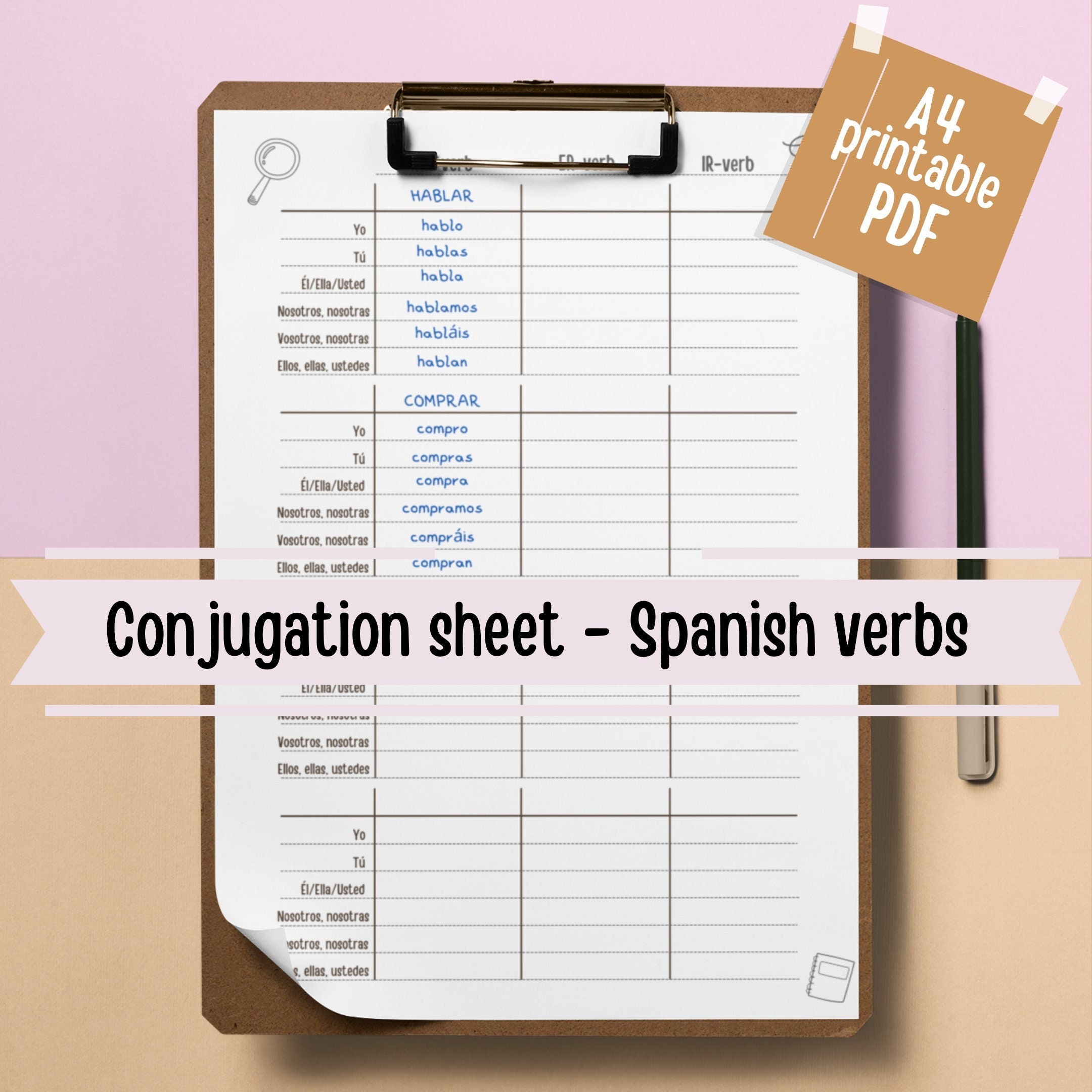 Conjugation Sheet For Spanish Verbs All Tenses Printable A4 Pdf Download Learn Spanish Etsy Conjugation Sheet For Spanish Verbs All Tenses Printable A4 Pdf Download Learn Spanish Etsy