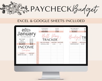 Excel Budget Template planner  Weekly Paycheck Digital Spreadsheet personal finance Google Sheets