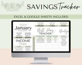 Śledzenie oszczędności Arkusze Google - Excel cyfrowy Szablon budżetu Arkusz kalkulacyjny Planer celów finansowych
