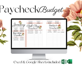 Excel-budgetmall, digital ekonomi, ADHD-planerare, fakturaspårare, kalkylblad, årlig, lönecheck