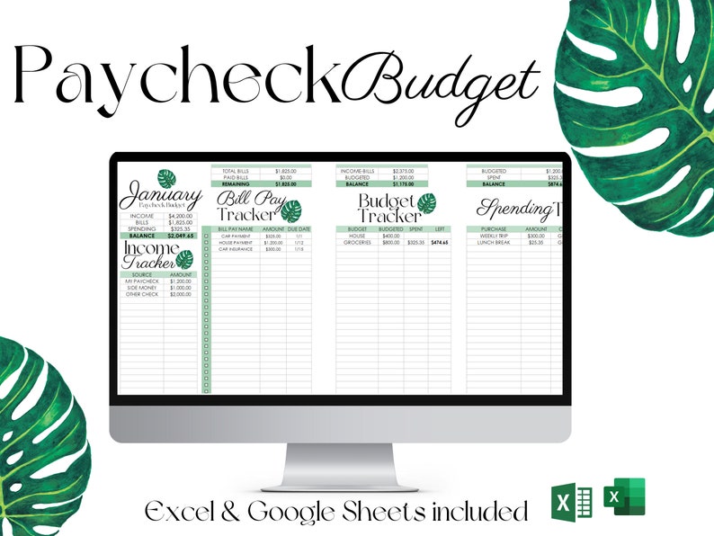 Excel-budgetmallplanerare Veckolön Digitalt kalkylblad Personlig ekonomi Google Sheets bild 1