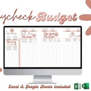 Budget Excel Template planner  Weekly Paycheck Digital Spreadsheet personal finance Google Sheets