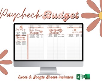 Budget Excel Template planner  Weekly Paycheck Digital Spreadsheet personal finance Google Sheets