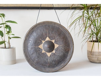 Meditation BRONZE GONG, 12 inch gong, Buddhist hand etched gong, Hand beaten gong, Tibetan sound gong, Nipple bronze gong, Temple gong
