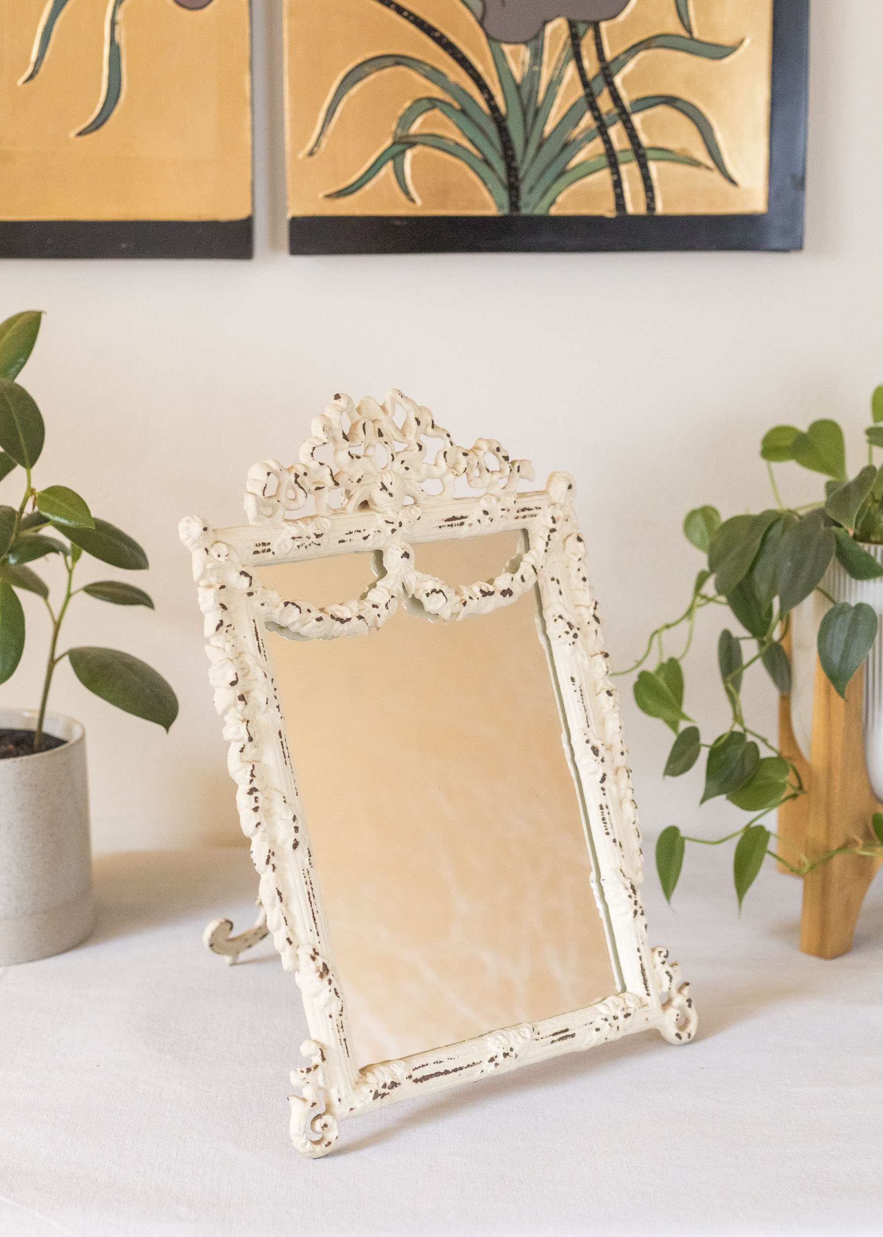 Vintage Cast Iron Vanity Mirror, Table Top Mirror, Antique Vanity