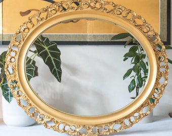 Antique hand-carved ORNATE WOOD FRAME, Gilded gold wood frame, Oval wood frame, Large wall ornate frame, Vintage gold frame