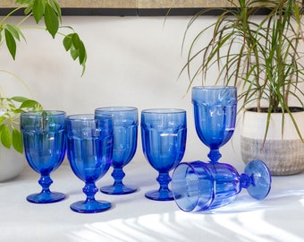 Gibraltar Antique Blue par Libbey Glass Company, gobelets à thé glacés, gobelets à eau, verres à boire, verrerie vintage, gobelets en verre bleu 6 pièces