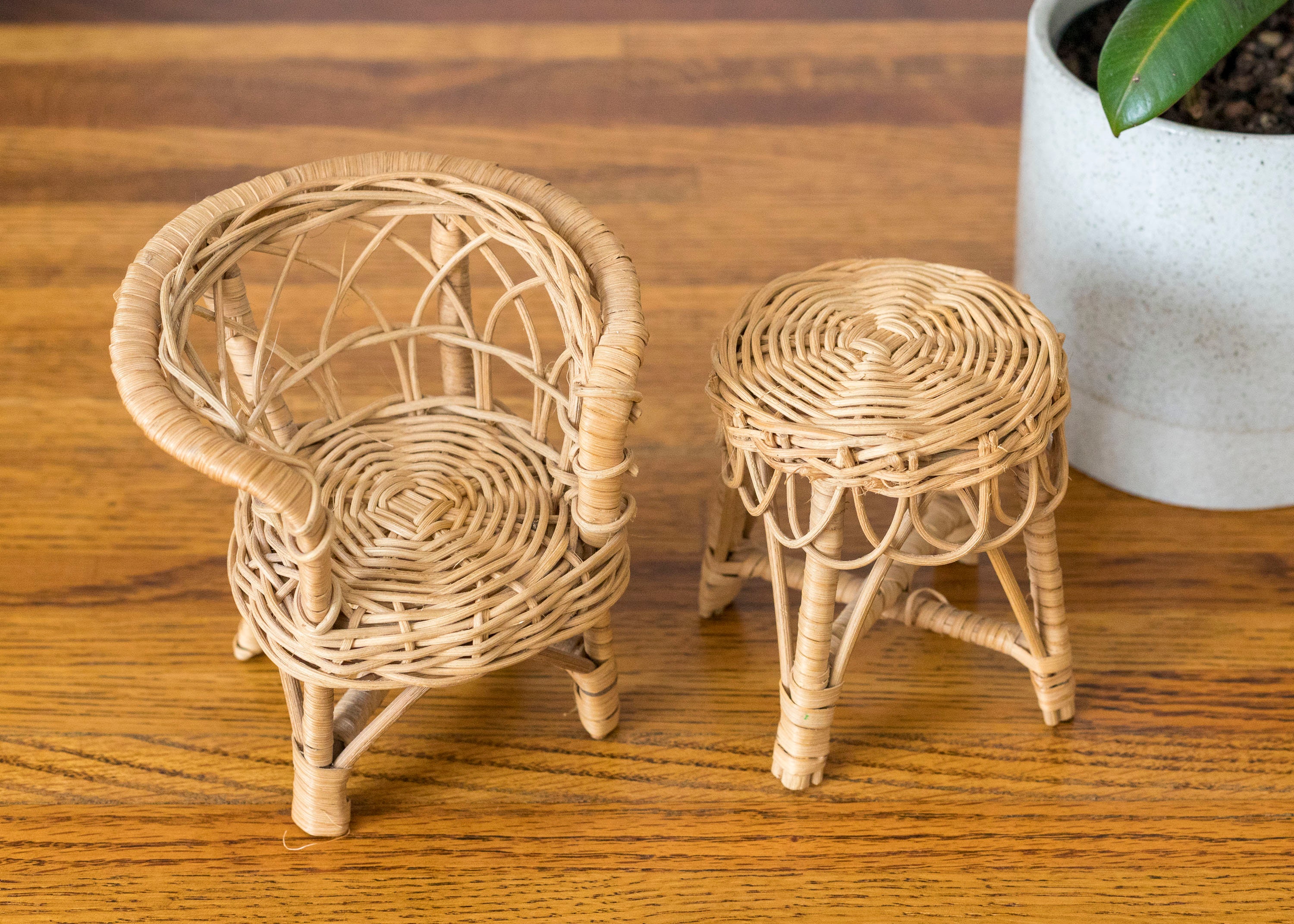RATTAN Mini CHAIR and TABLE, Wicker Chair and Table, 1970's Style ...