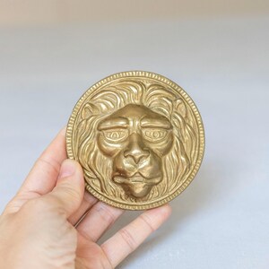 Vintage Brass Lion Paperweight Medallion