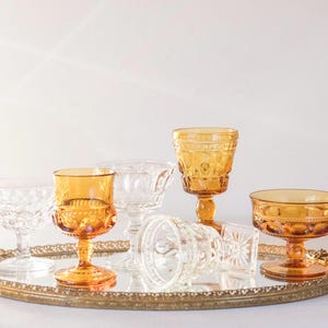 MISMATCHED GOBLETS, Vintage goblets, Multicolor goblets, Glass goblet set, Mixed glassware, Groovy glasses, Set of 6
