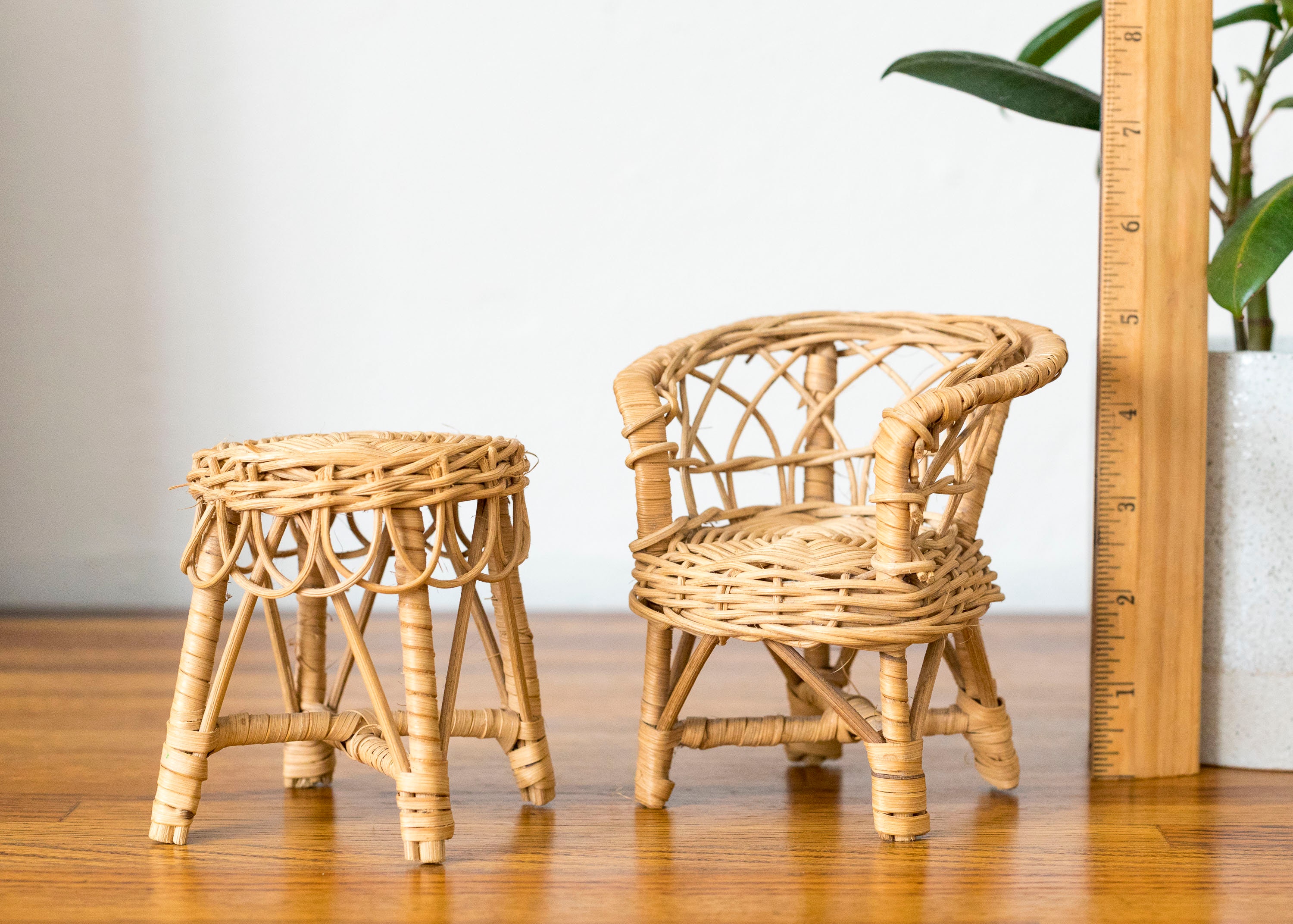 RATTAN Mini CHAIR and TABLE, Wicker Chair and Table, 1970's Style ...