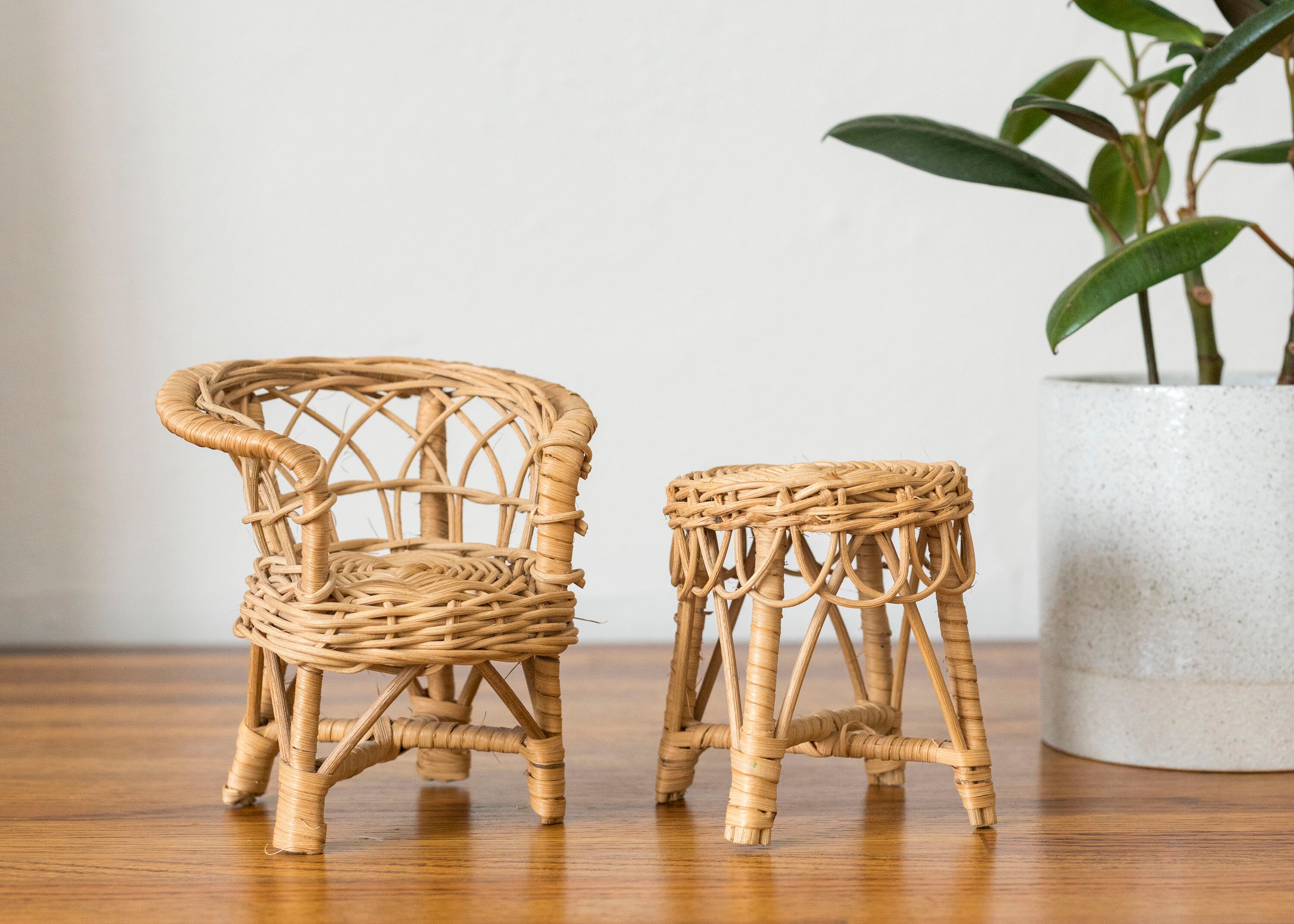 RATTAN Mini CHAIR and TABLE, Wicker Chair and Table, 1970's Style ...