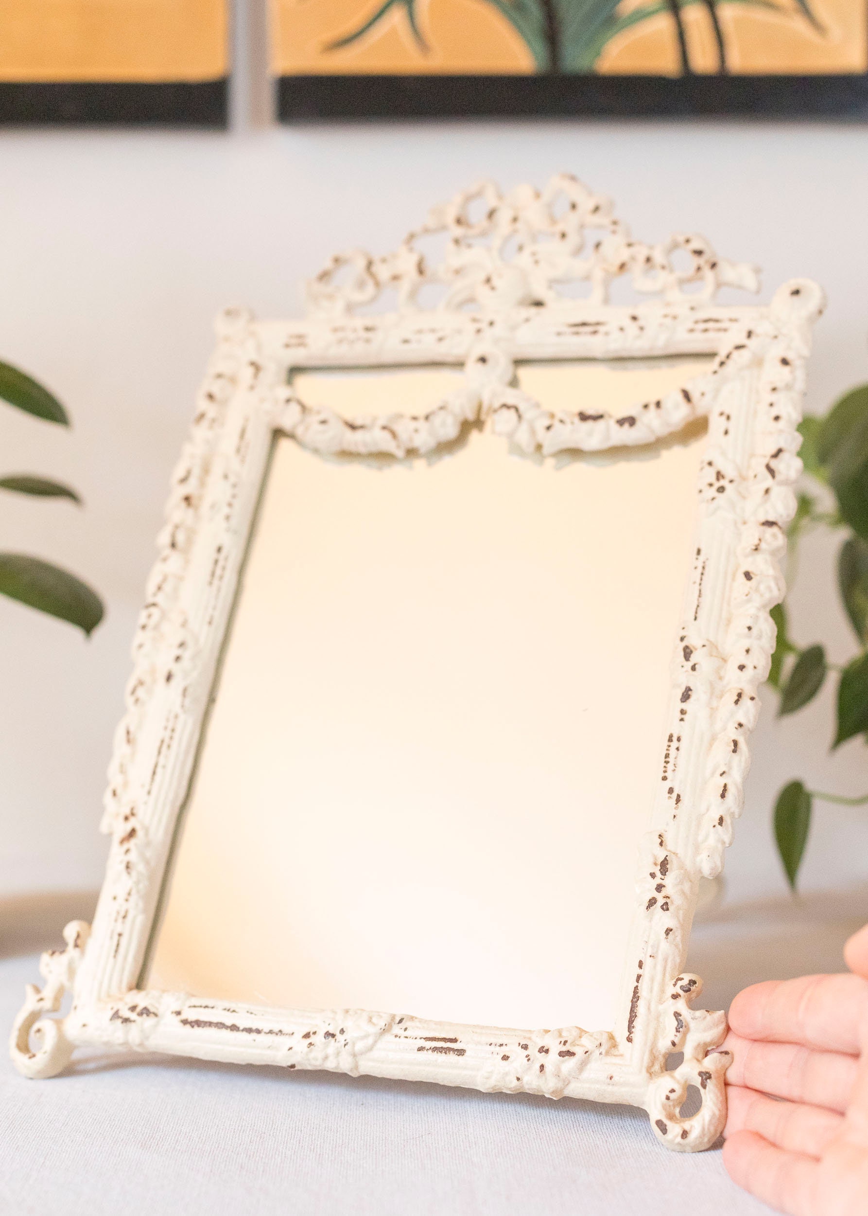 Vintage Cast Iron Vanity Mirror, Table Top Mirror, Antique Vanity