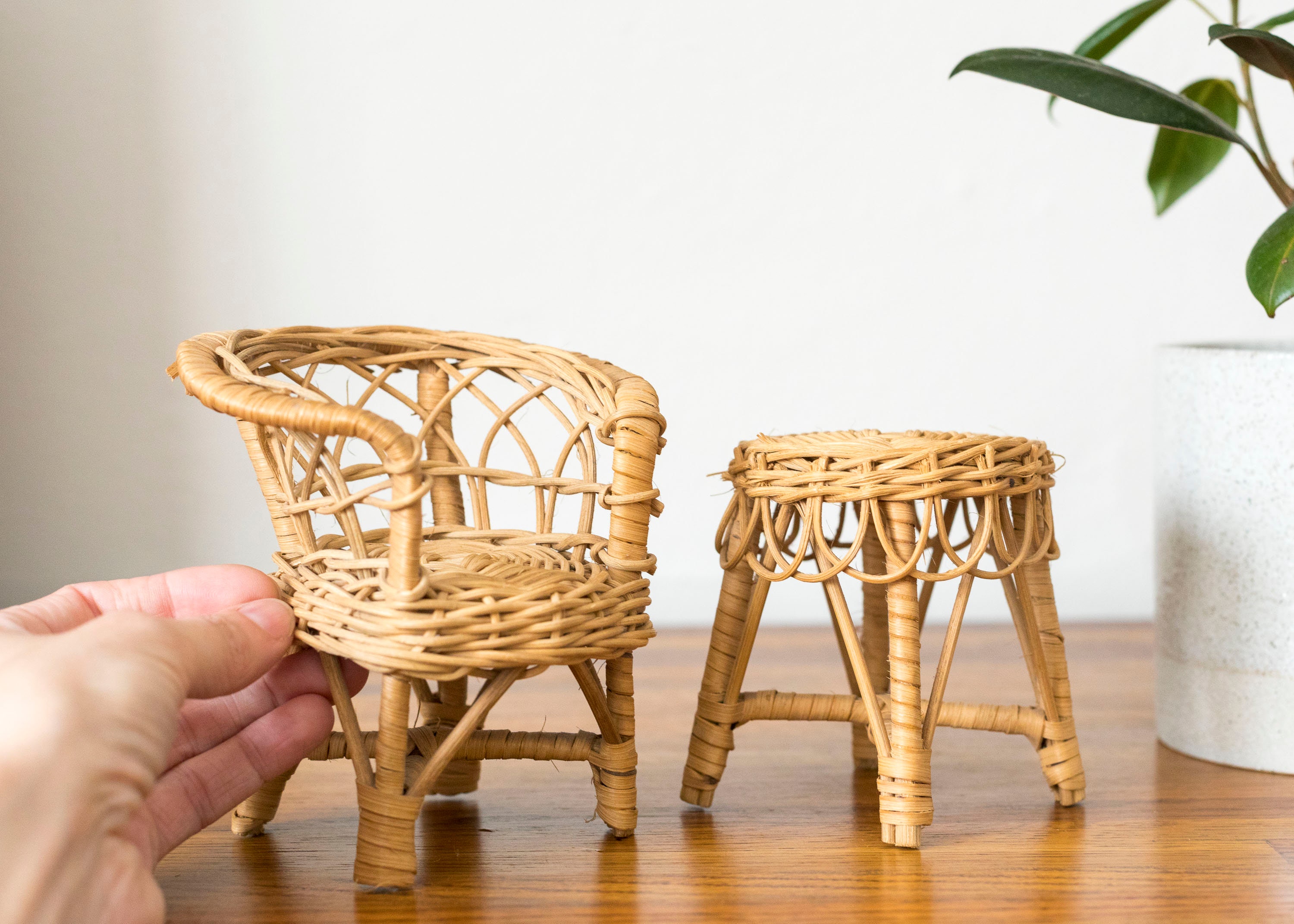 RATTAN Mini CHAIR and TABLE, Wicker Chair and Table, 1970's Style ...