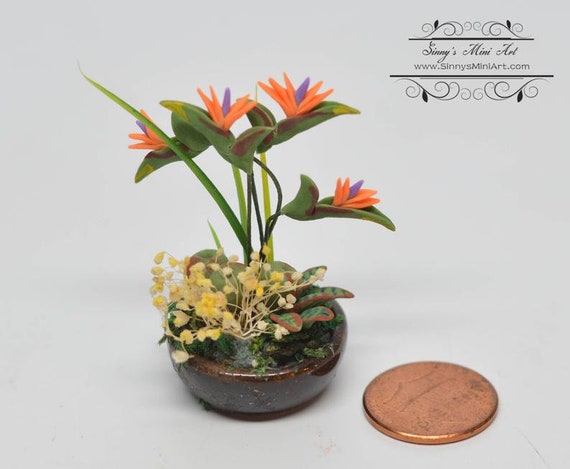 Dollhouse Miniature Flower Set 5 Bird of Paradise Clay Plant Handcraft Decor 