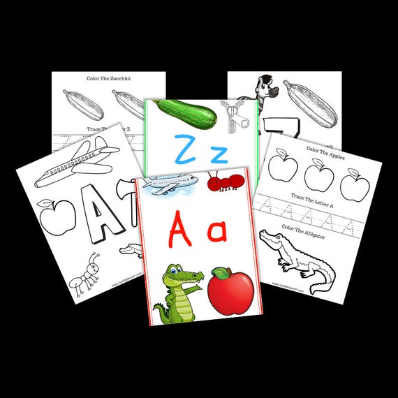 Alphabet Worksheets and Coloring Pages With BONUS Flashcards - Etsy Canada