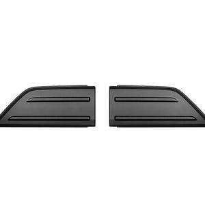 May include: Two black car side vent covers. Each cover has a rectangular shape with three horizontal lines and a triangular end. The covers are set against a white background.