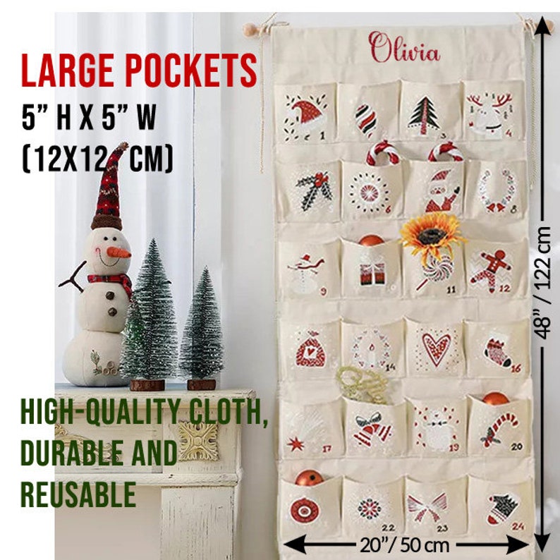 Kids Advent Calendar With Fabric Pockets Advent Calendar Etsy