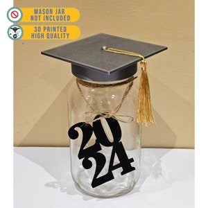 Tapa de tarro de albañil con forma de birrete de graduación / Caja para birrete de graduación, porta dinero, decoración de fiesta, recuerdos de celebración para la clase 2025 / Regalos para ella y él