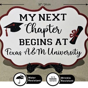 My next chapter begins at sign large 7x10 inches, Graduation Table Signs, Grad Table Sign, Graduation Decor, Water, Wrinkle & Bend Resistant