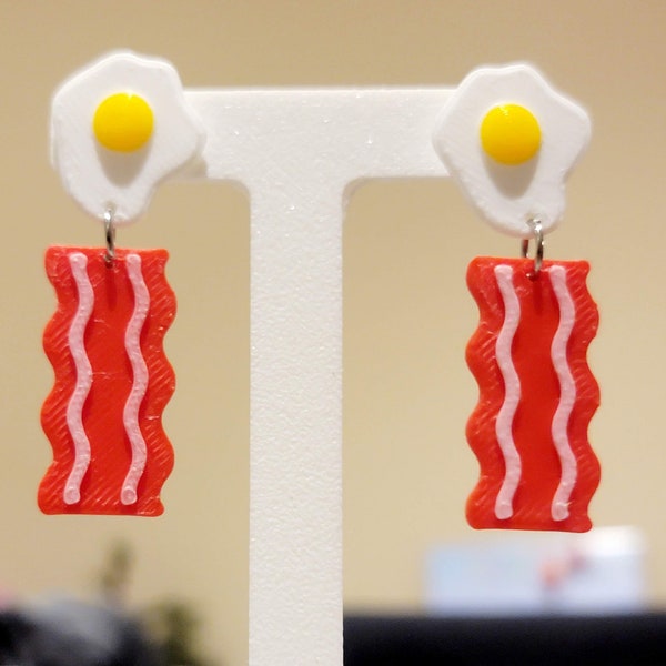 Bacon and Eggs Earrings, bacon earrings, bacon and eggs, egg earrings