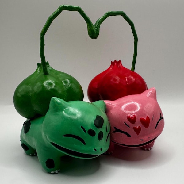Hand Painted Bulbasaur Couple: 3D Printed Resin Figurine