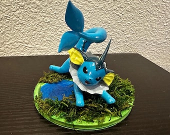 Hand Painted Vaporeon Resin Figure with Diorama Plate