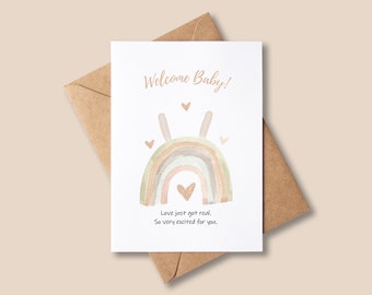 Greeting Card, Welcome Baby, Watercolour, Blank Inside, Personalised Card - BA002