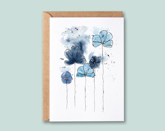 Greeting Card, Watercolour Flowers, Abstract floral, Handmade, Birthday, Get Well, Thank You, With Sympathy, Personalised Card - BA072