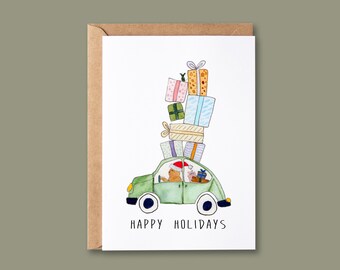 Christmas Card, Watercolour, Hand Painted, Blank Inside, Xmas card, Holiday card, Personalised Card - BA075