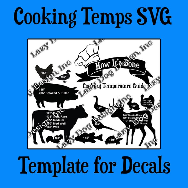 SVG Digital Cut File Template for Decal - Meat Cooking Temps Chart