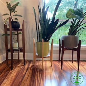 Handmade MCM Plant Stand: Solid Hardwood Modern Home Decor