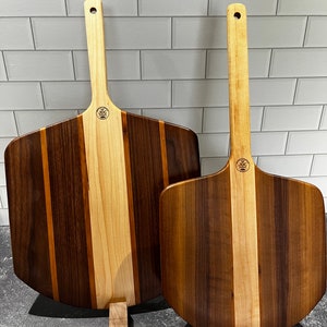 12&quot; or 15&quot; Handcrafted hardwood pizza peels!  Walnut, maple and cherry, Made by us in Sparta, NJ. Personalized engraving available.