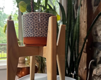 Handmade MCM Plant Stand: Hardwood Tabletop Planter