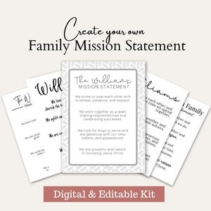 Skapa din egen familjemission med minimalistisk skyltuppsättning/familjemotto, familjevärderingar, anpassad utskrivbar skylt