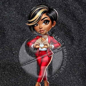 Delta Diva Digital Art Print | Black Sorority Woman Illustration | DST Hand Sign | Chibi Style | Instant Download | African American Art