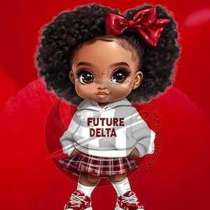 Future Delta Girl Digital Download | African American Toddler Sorority Art | Delta Inspired | Chibi Black Girl Printable | Red & White