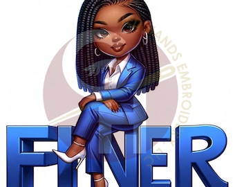 Finer Chibi African American Sorority Digital Art Collection - J16 Theme, Royal Blue & White"