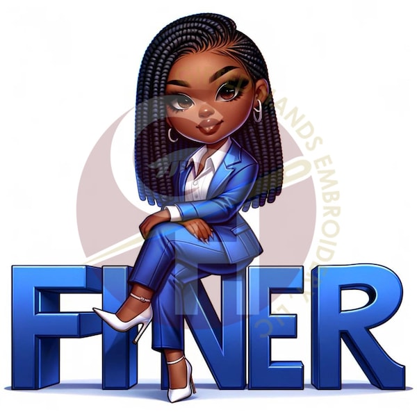 Finer Chibi African American Sorority Digital Art Collection - J16 Theme, Royal Blue & White"