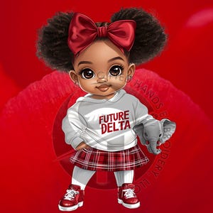 Future Delta Toddler Girl Digital Art | African American Sorority Baby | Red and White Chibi Illustration | Delta  Inspired Download
