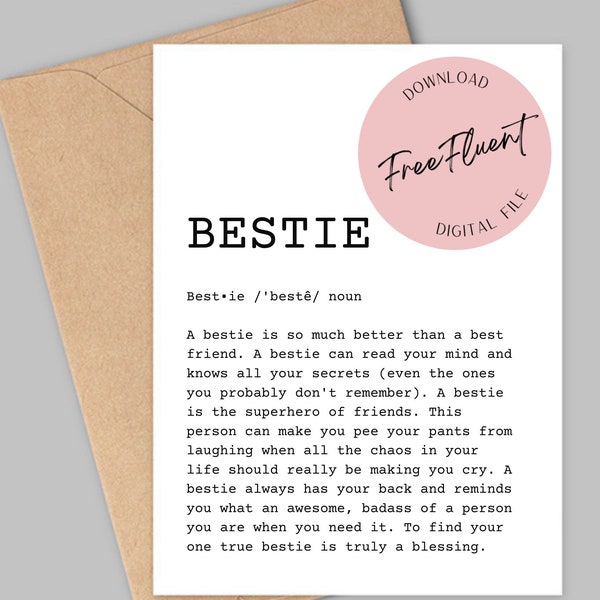 Best Friend Card, Bestie Meaning Printable Card, Digital Download, Best Friend Gift, That's My Best Friend