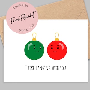 Cartão de Natal para impressão, bolas de Natal, cartão de Natal digital, download instantâneo, cartão de Natal do melhor amigo
