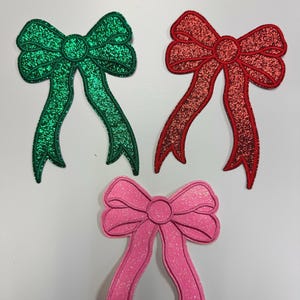Custom Embroidered Side Bow Patch, Iron On Side Bow Applique, Glitter Side Bow, Christmas Side Bow, Coquette Side Bow Patches