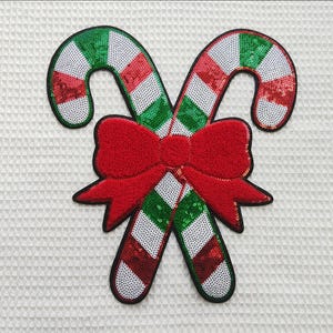 Candy Cane Sequin Patch, Christmas Sequin Patch, Christmas Day Patch, Christmas Patch, Iron-On Patch