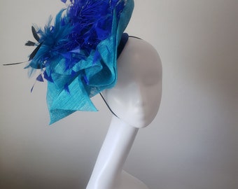 Hand-crafted Sinamay Fascinator with Feathers - ideal for Kentucky Derby, Church, Royal Ascot, weddings and all races/events