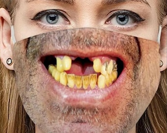 Funny Smile Face Mask 3 Pieces – Missing Tooth Design | Washable & Reusable Comedy Mask | Novelty Gag Gift Him Her