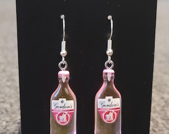 Pink Gin Bottle Earrings – Novelty Mini Gordon’s Style Earrings, Fun Alcohol Gift for Her, Quirky Cocktail Jewellery, Party Accessory