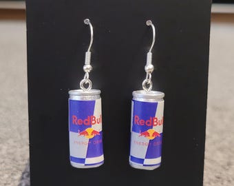 Red Bull Can Earrings – Novelty Mini Energy Drink Earrings, Fun Gift for Her, Quirky Jewellery, Party Accessory, Red Bull Lover Gift