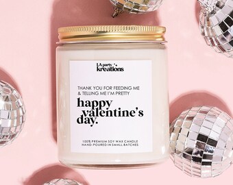 Idea divertida de regalo de San Valentín: "Gracias por alimentarme", vela de soja de agradecimiento para el esposo, vela de feliz día de San Valentín de parte de la esposa y de la novia